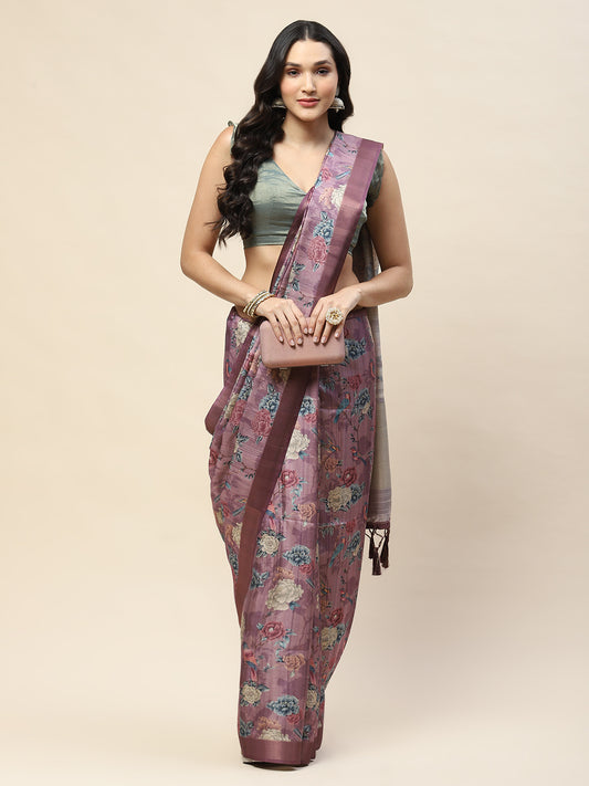 Digital Floral Printed Tussar Saree