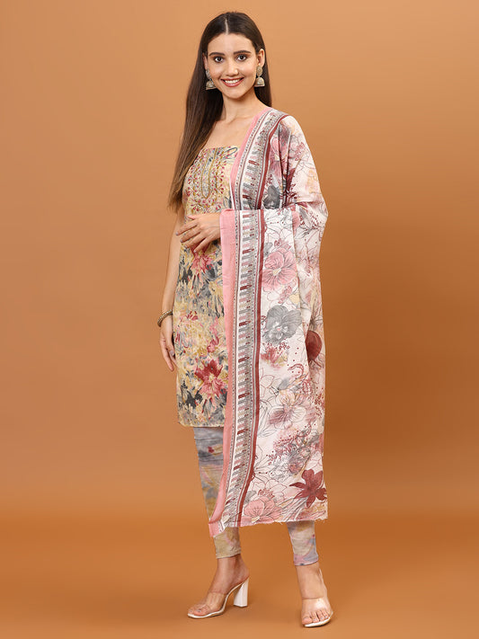 Printed Cotton Unstitched Suit Piece With Dupatta