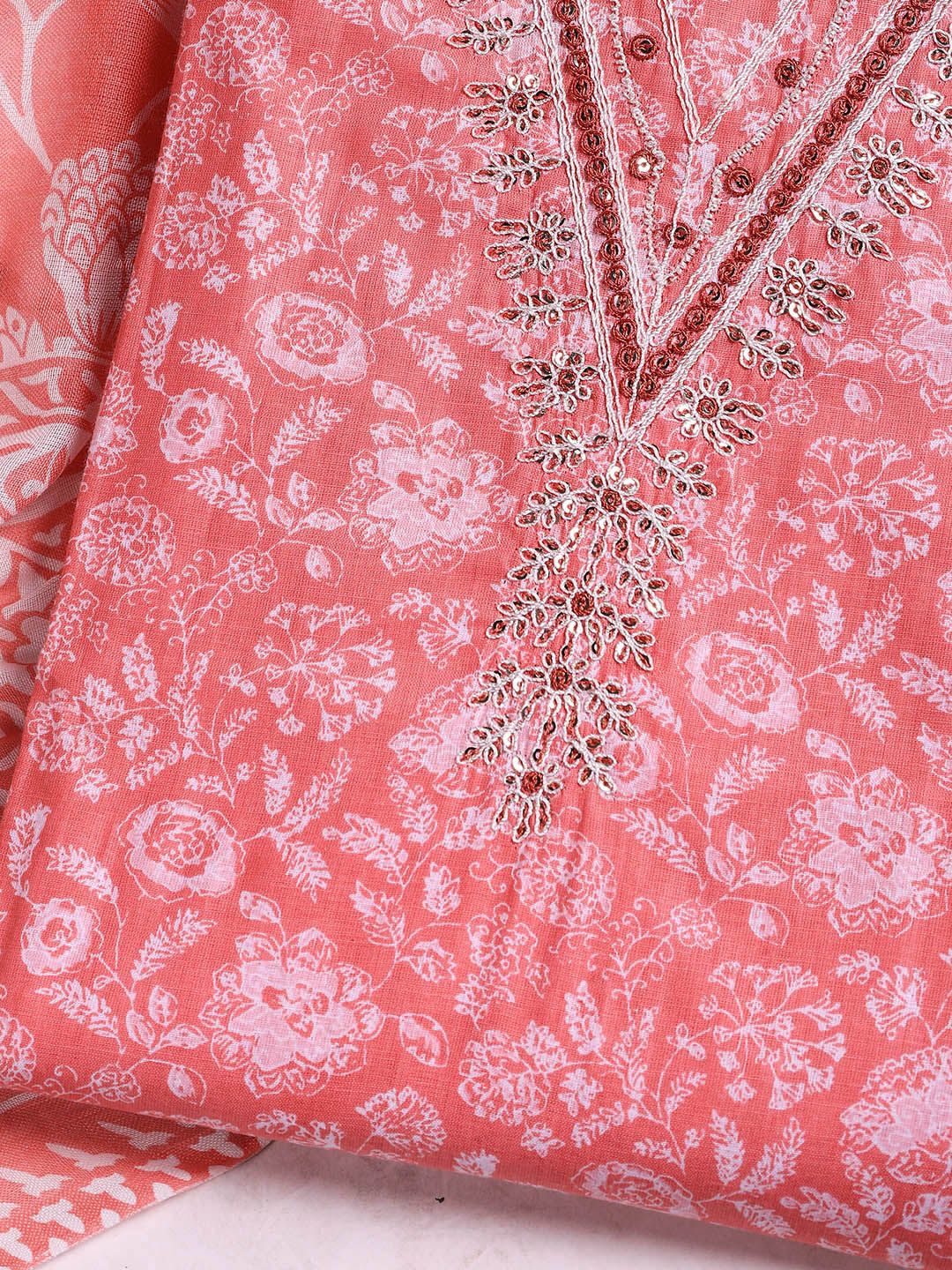 Printed Cotton Blend Unstitched Suit With Dupatta