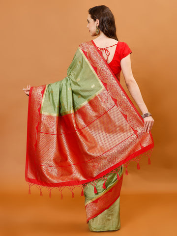 Zari Border Booti Handloom Woven Saree