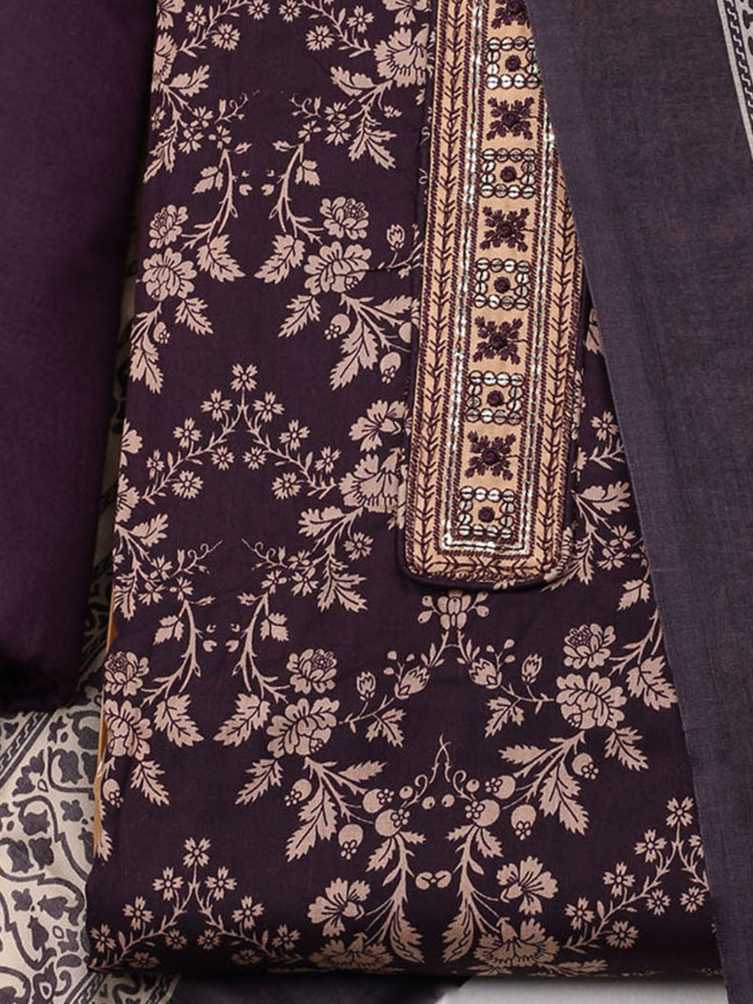 Printed Cotton Blend Unstitched Suit With Dupatta
