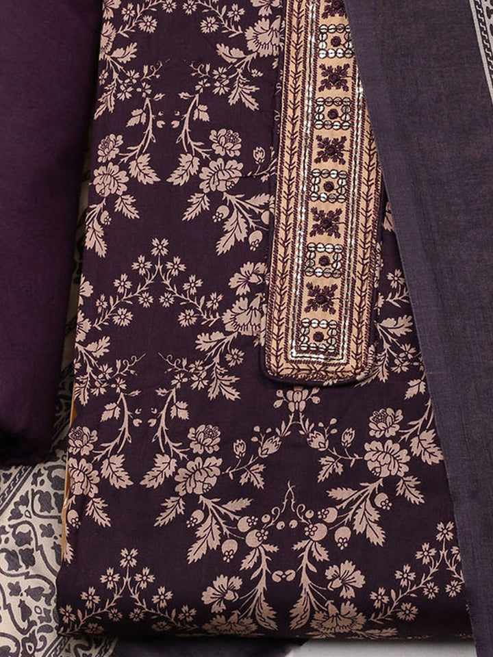 Printed Cotton Blend Unstitched Suit With Dupatta