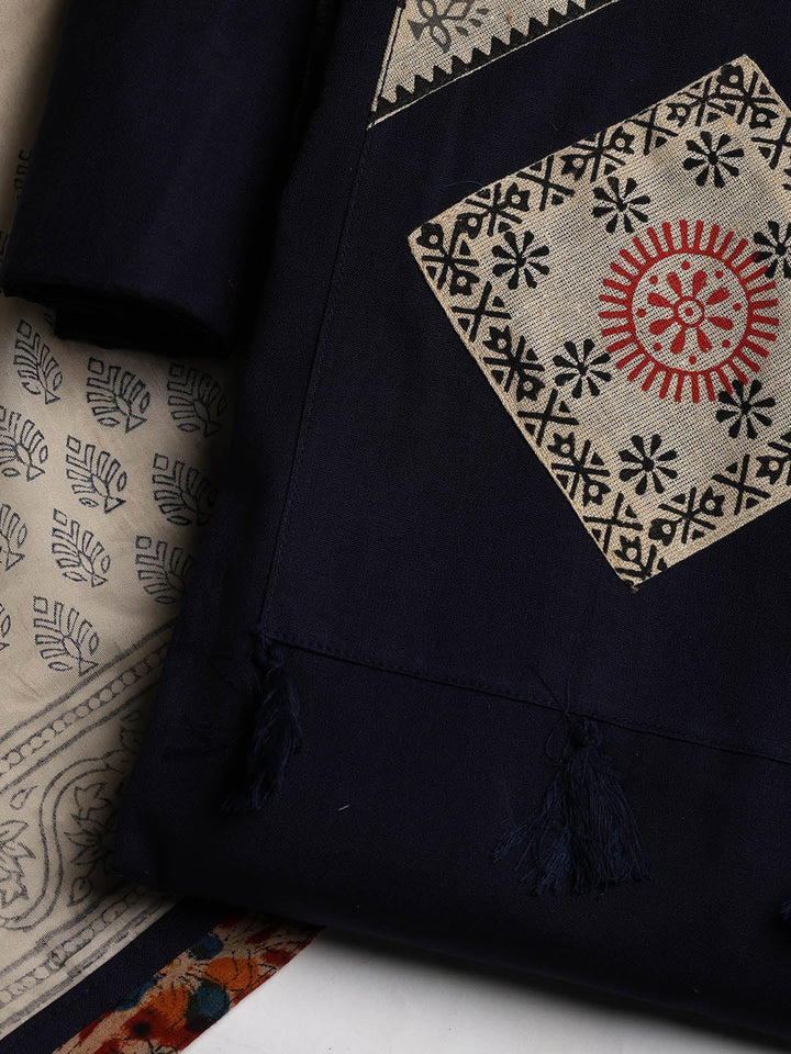 Neck Embroidered Cotton Blend Unstitched Suit With Dupatta