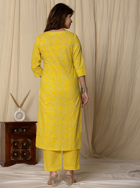 Printed Cotton Blend Kurta With Pants