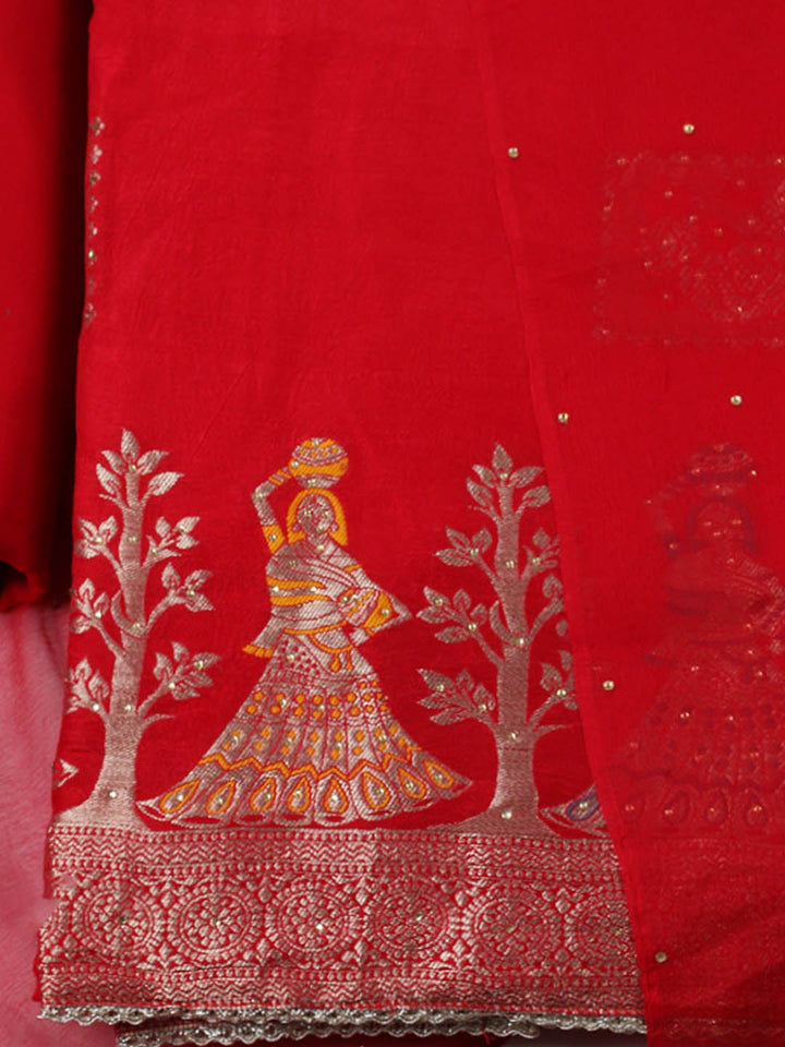 Woven Design Chanderi Unstitched Suit With Pant &amp; Dupatta