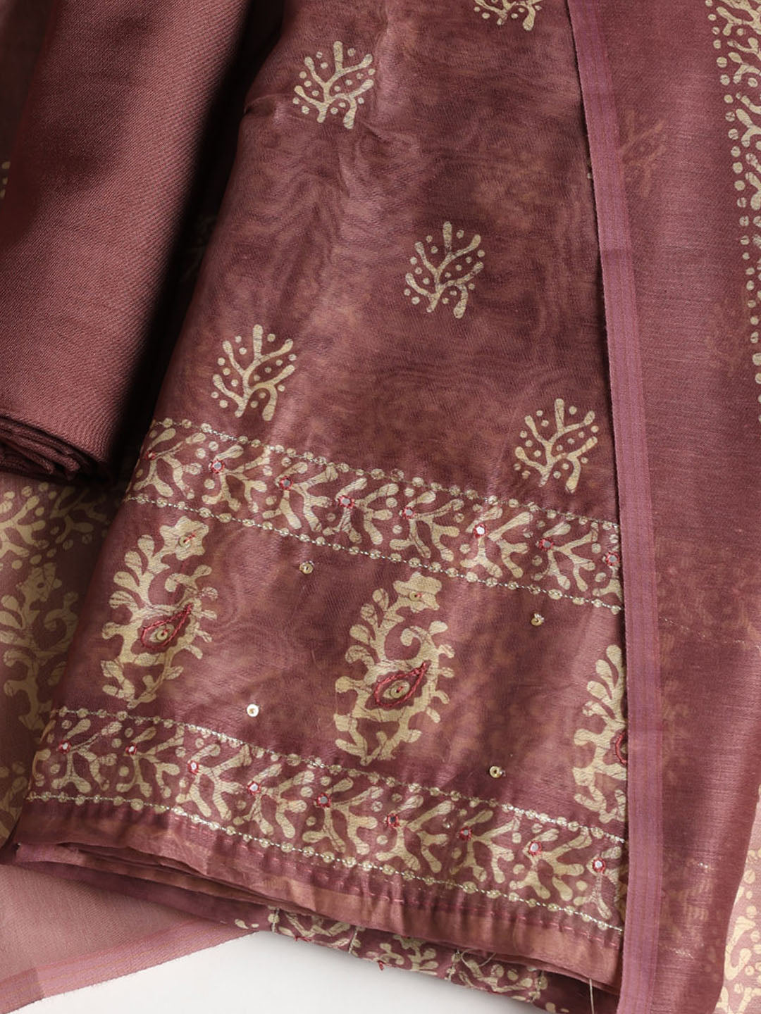 Embroidered Chanderi Unstitched Suit With Dupatta