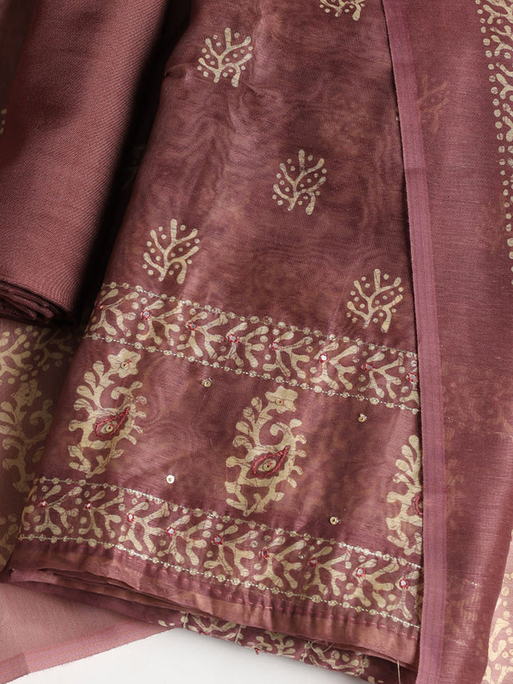 Embroidered Chanderi Unstitched Suit With Dupatta