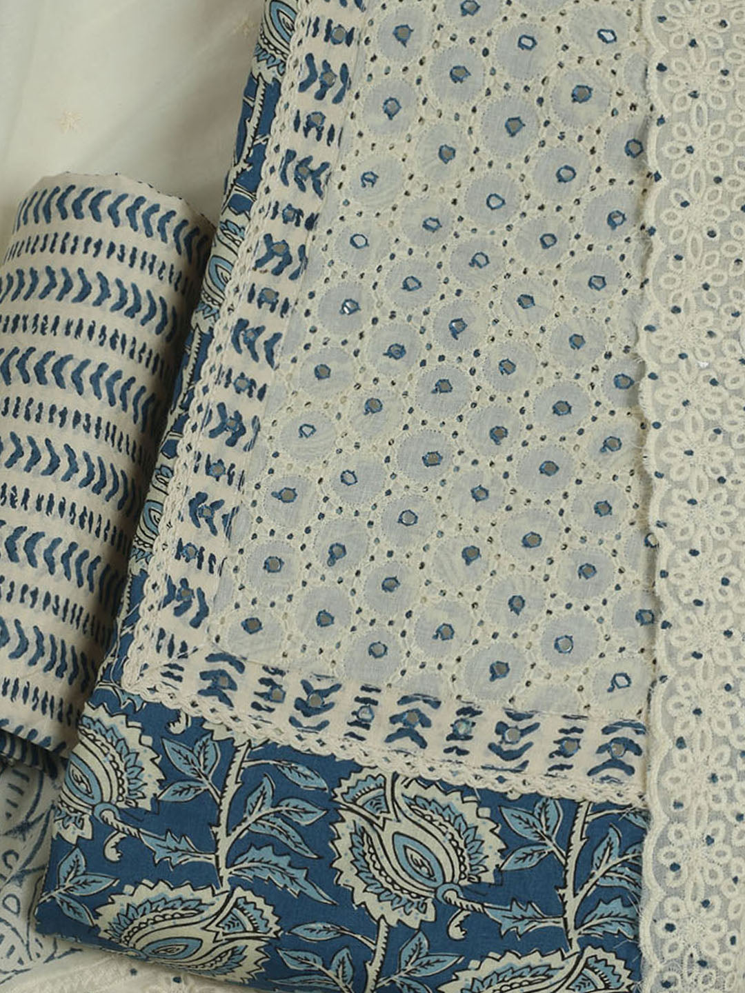Printed Cotton Unstitched Suits Printed Suit With Pant &amp; Dupatta