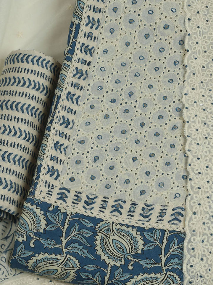 Printed Cotton Unstitched Suits Printed Suit With Pant &amp; Dupatta