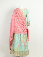 Sequins Embroidery Chinnon Kurta With Pants And Dupatta