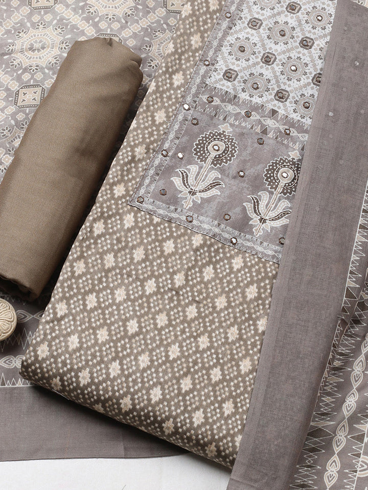 Printed Cotton Blend Unstitched Suit With Pant &amp; Dupatta