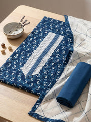 Printed Cotton Blend Unstitched Suit With Pant & Dupatta