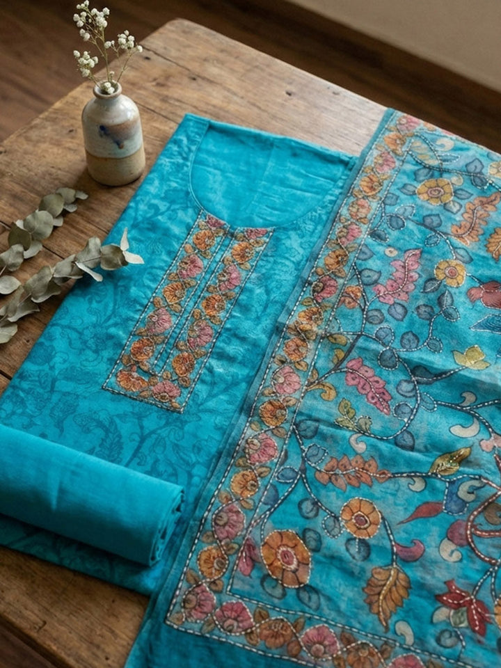 Printed Chanderi Unstitched Suit With Pant &amp; Dupatta