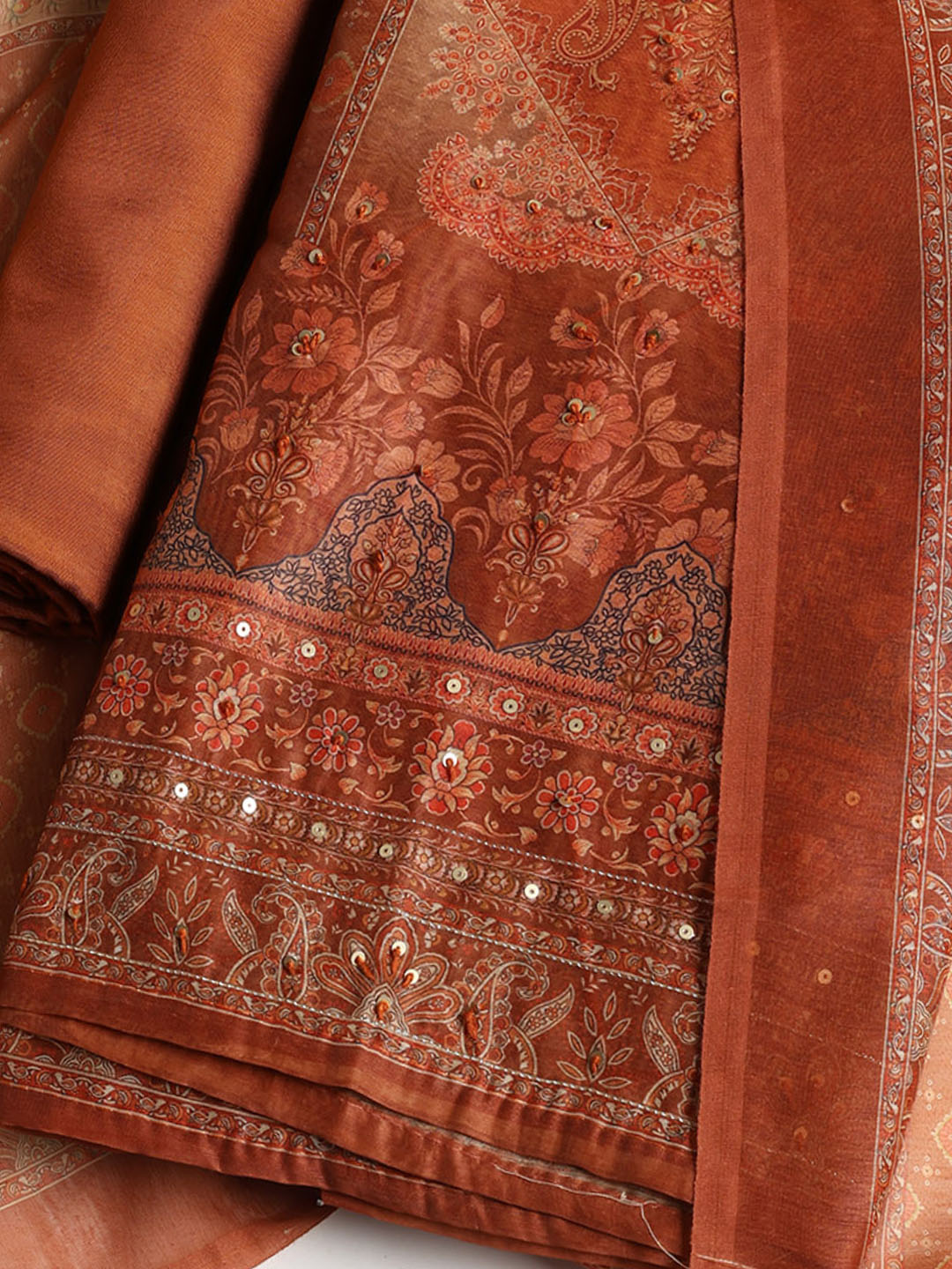 Printed Booti Chanderi Unstitched Suit With Dupatta