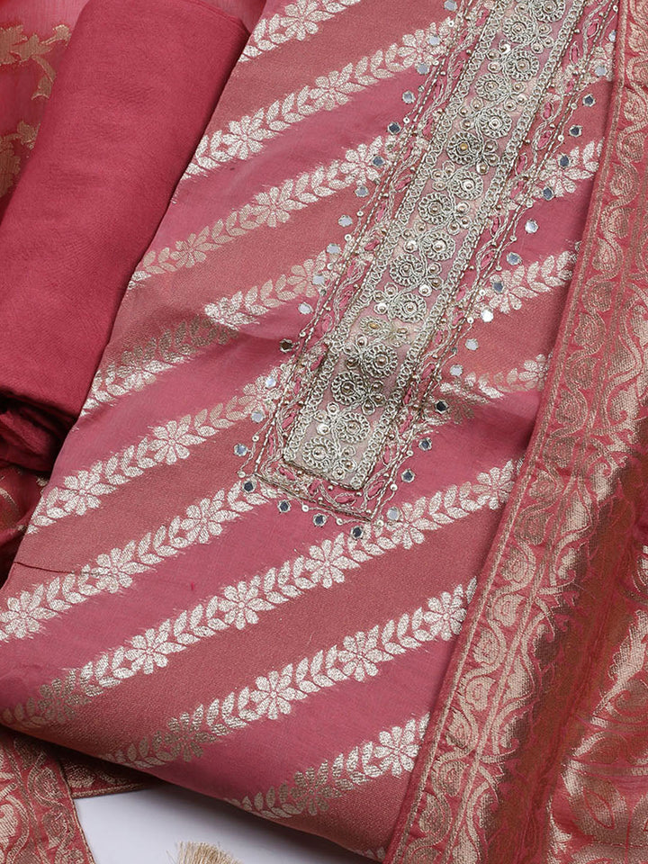 Embroidered Chanderi Unstitched Suit With Dupatta