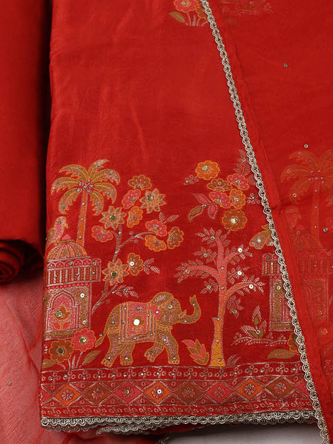 Woven Design Chanderi Unstitched Suit With Pant &amp; Dupatta
