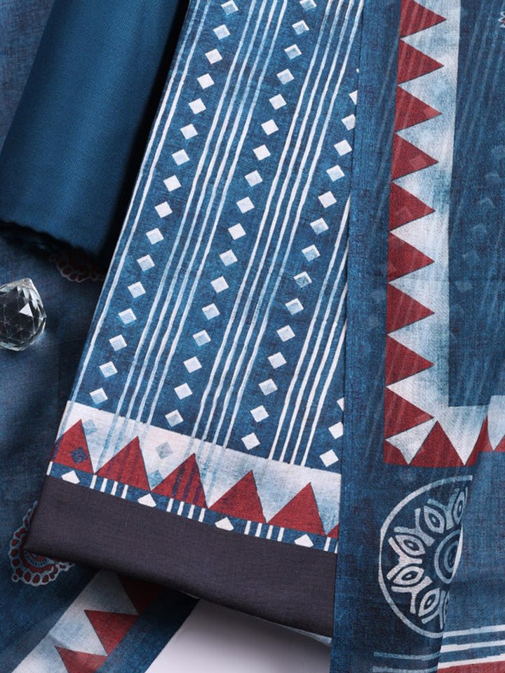 Printed Cotton Blend Unstitched Suit With Pant &amp; Dupatta