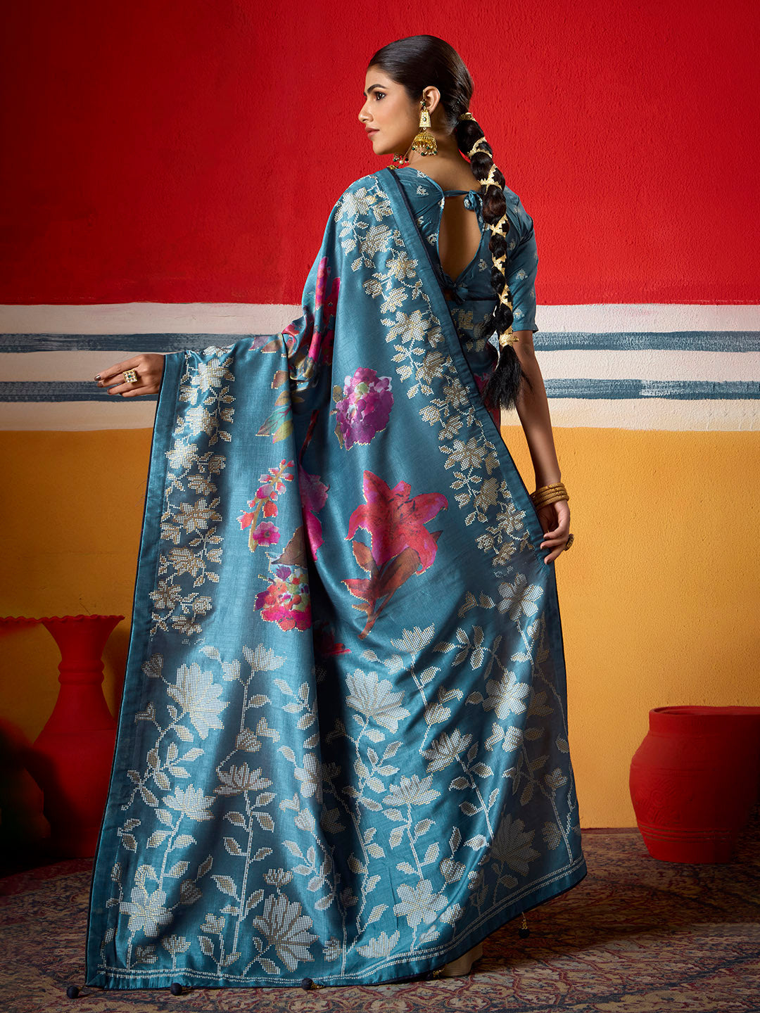 Digital Floral Printed Art Silk Saree