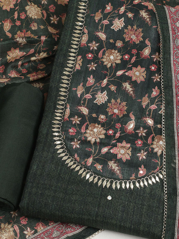 Embroidered Tussar Unstitched Suit With Dupatta