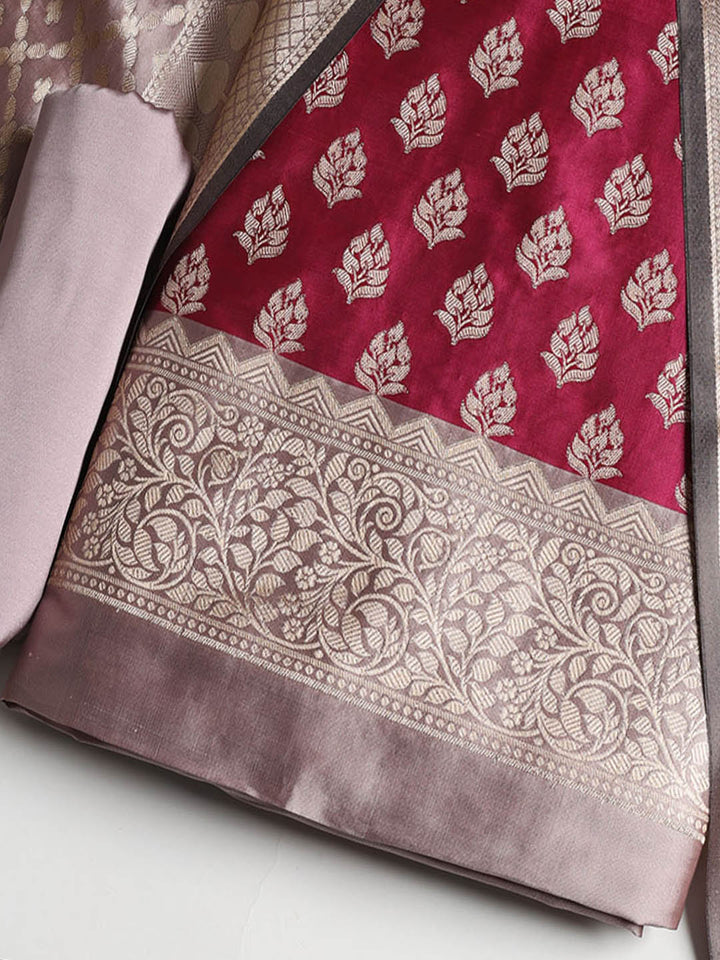 Woven Banarasi Chanderi Unstitched Suit With Dupatta