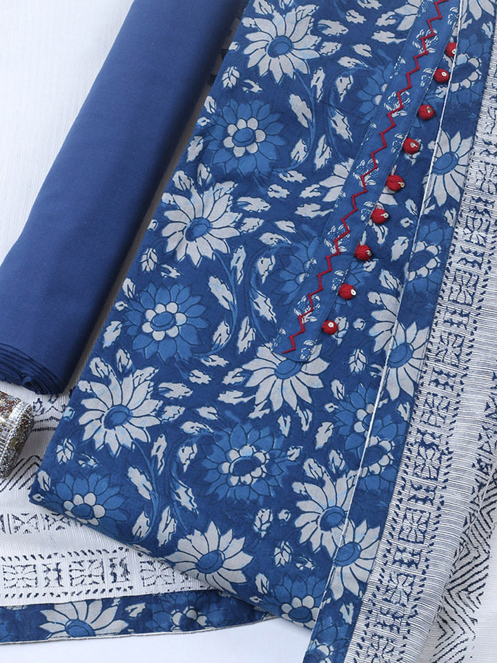 Embroidered Cotton Blend Unstitched Suit With Pant &amp; Dupatta