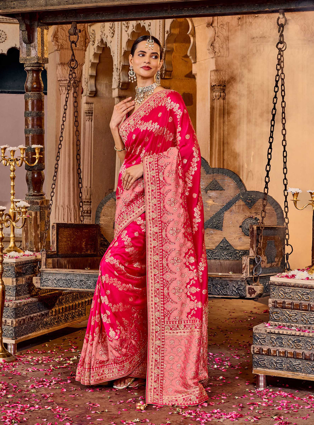Rani Embroidered Design Dola Silk Saree