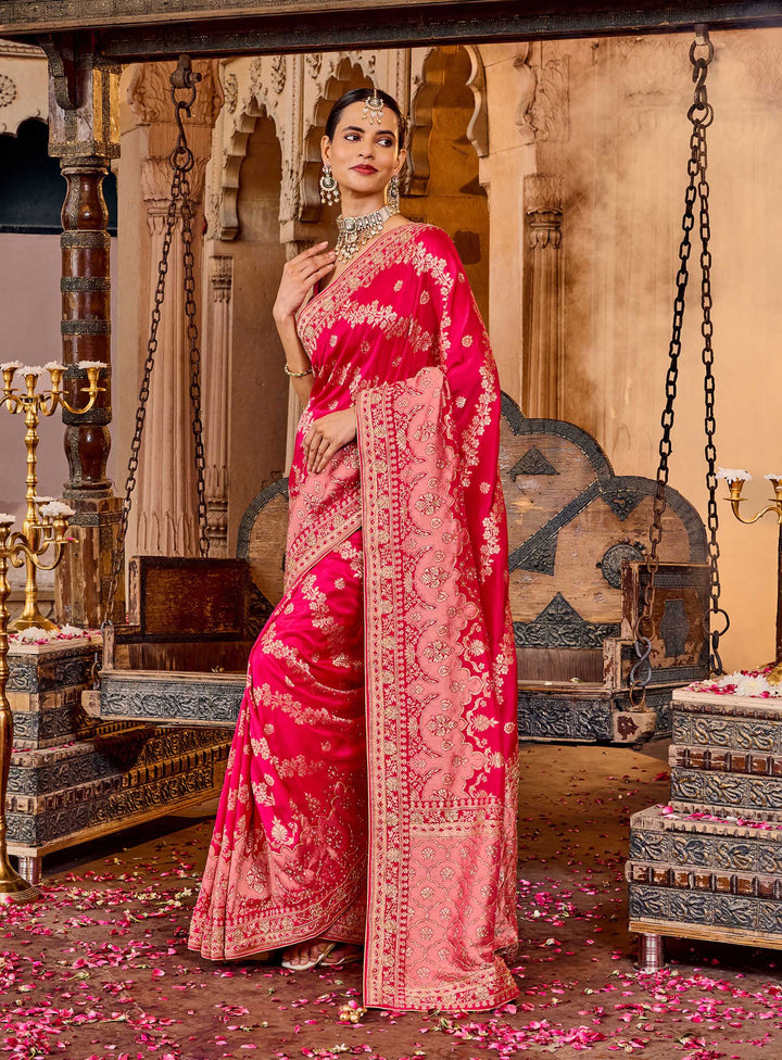 Rani Embroidered Design Dola Silk Saree