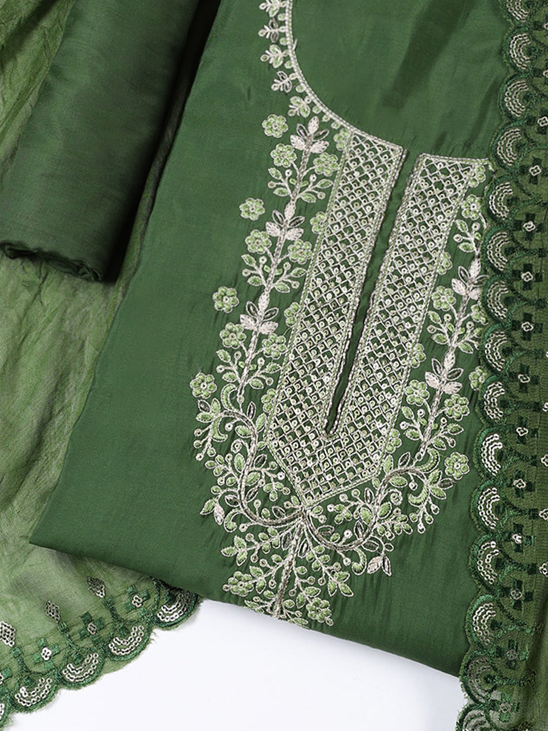 Neck Embroidered Chanderi Unstitched Suit With Dupatta