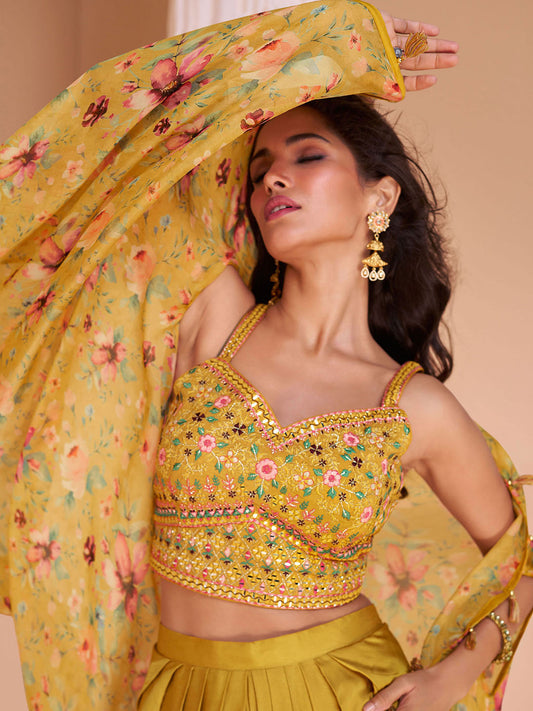 Embroidered Crop Top Art Silk Dhoti Blouse Jacket