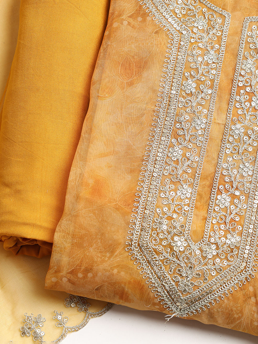 Neck Embroidered Organza Unstitched Suit With Dupatta
