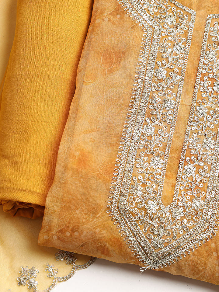 Neck Embroidered Organza Unstitched Suit With Dupatta
