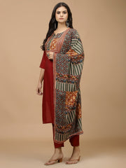 Printed Chanderi Kurta With Pants & Dupatta