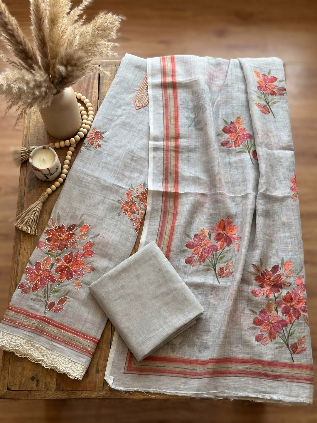 Printed Linen Unstitched Suit With Dupatta