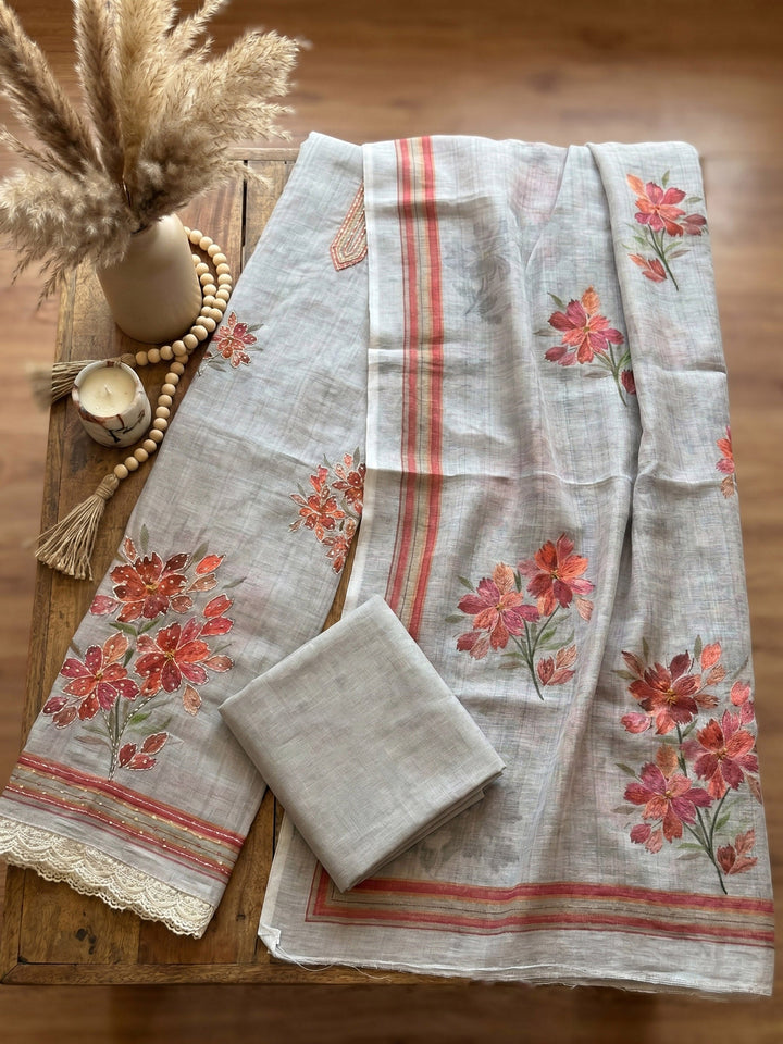 Printed Linen Unstitched Suit With Dupatta