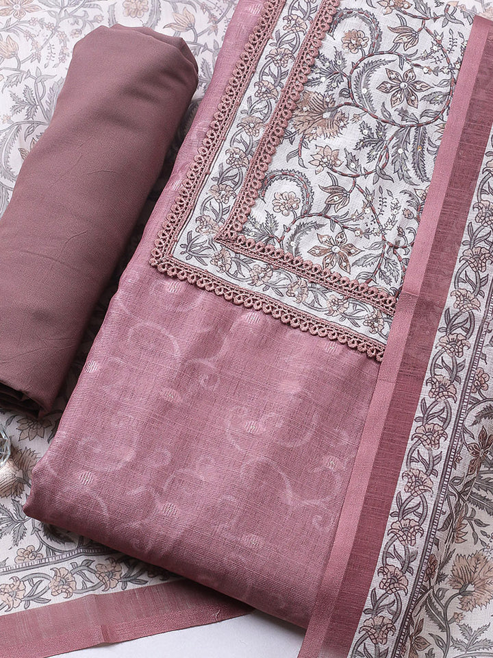 Embroidered Cotton Blend Unstitched Suit With Pant &amp; Dupatta