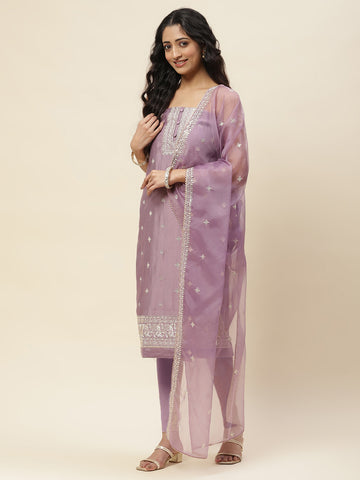 Neck Embroidered Chanderi Unstitched Suit With Dupatta