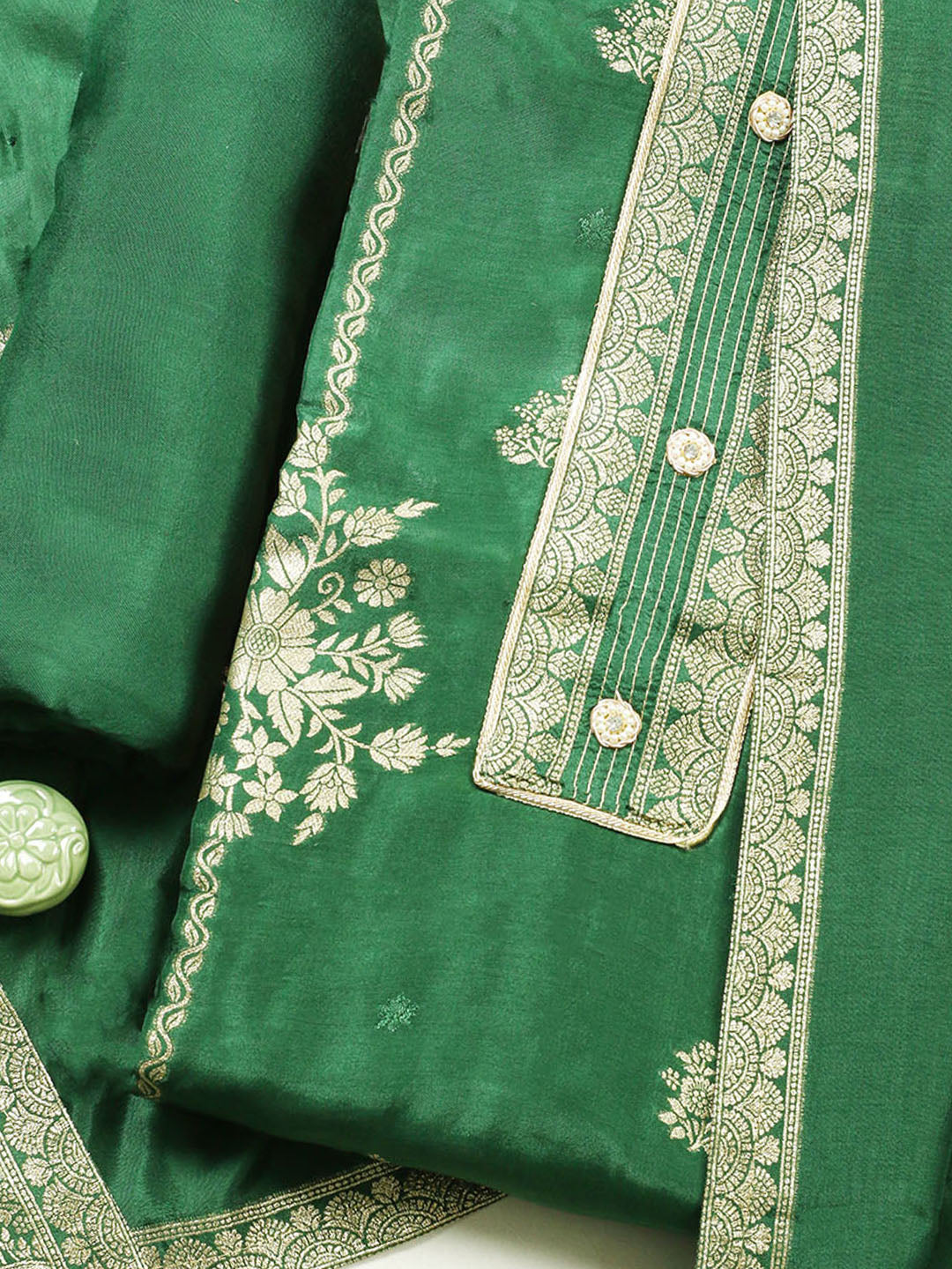 Embroidered Chanderi Unstitched Suit With Pant &amp; Dupatta