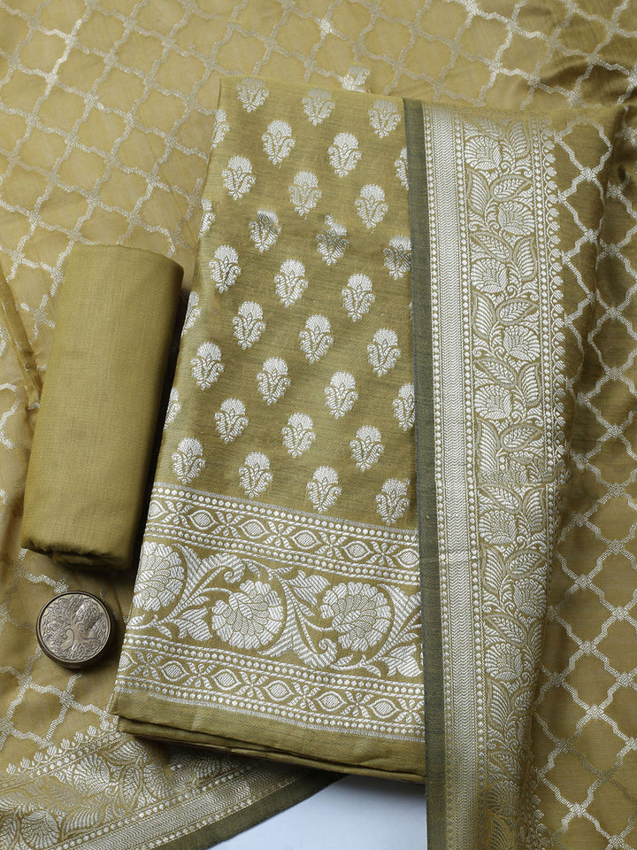 Banarasi Chanderi Unstitched Suit With Pant &amp; Dupatta