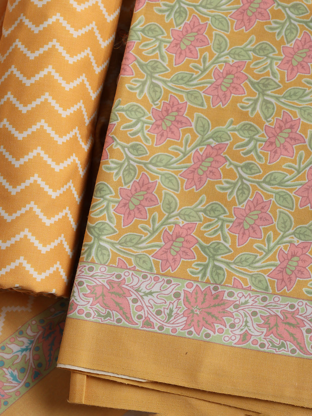 Printed Cotton Blend Unstitched Suit With Dupatta