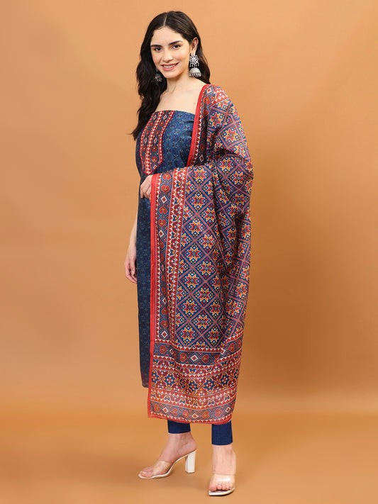 Printed Chanderi Unstitched Suit Piece With Dupatta