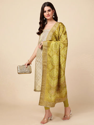 Embroidered Chanderi Unstitched Suit With Dupatta