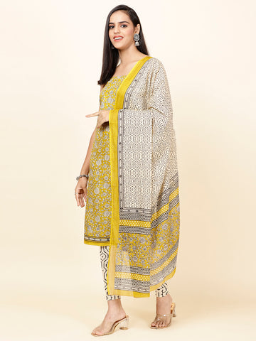 Printed Cotton Unstitched Suit Piece With Dupatta