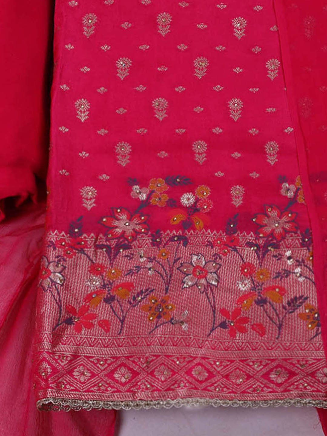 Woven Design Chanderi Unstitched Suit With Pant &amp; Dupatta