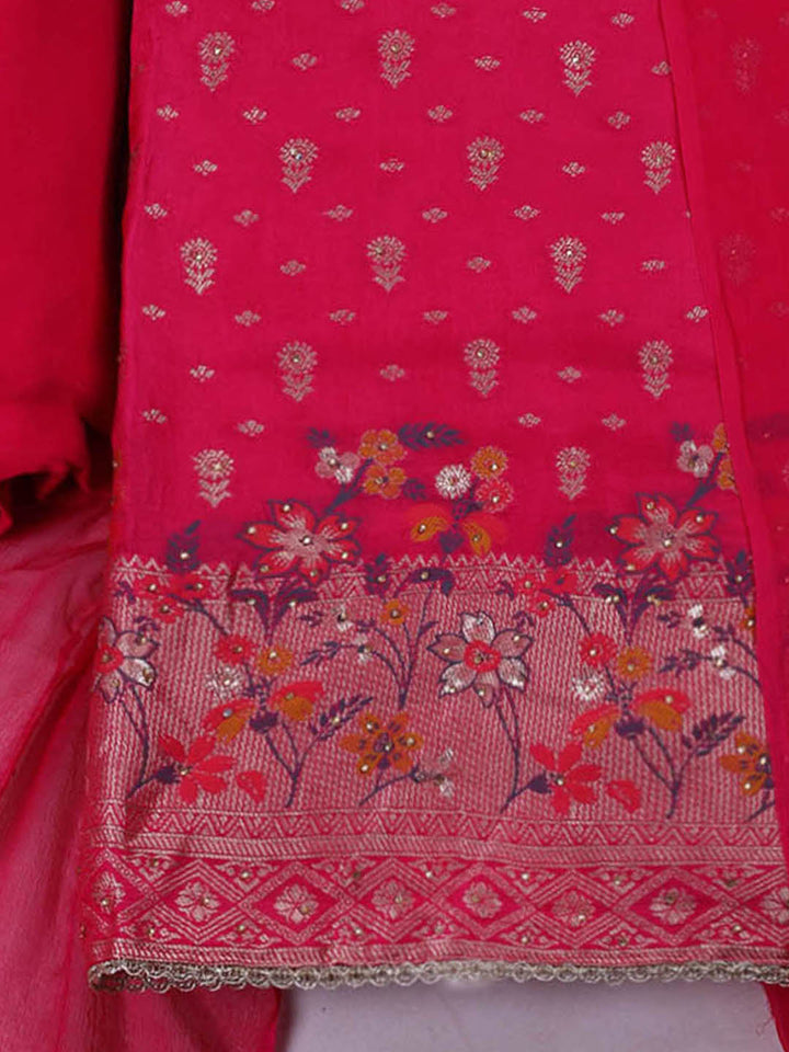Woven Design Chanderi Unstitched Suit With Pant &amp; Dupatta