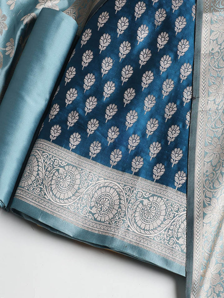 Woven Banarasi Chanderi Unstitched Suit With Dupatta