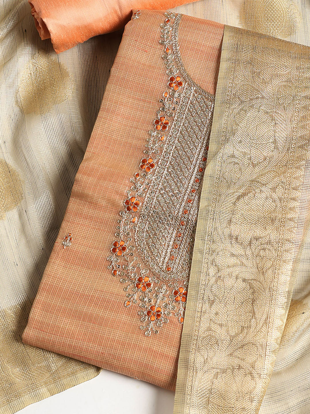 Embroidered Tissue Unstitched Suit With Dupatta