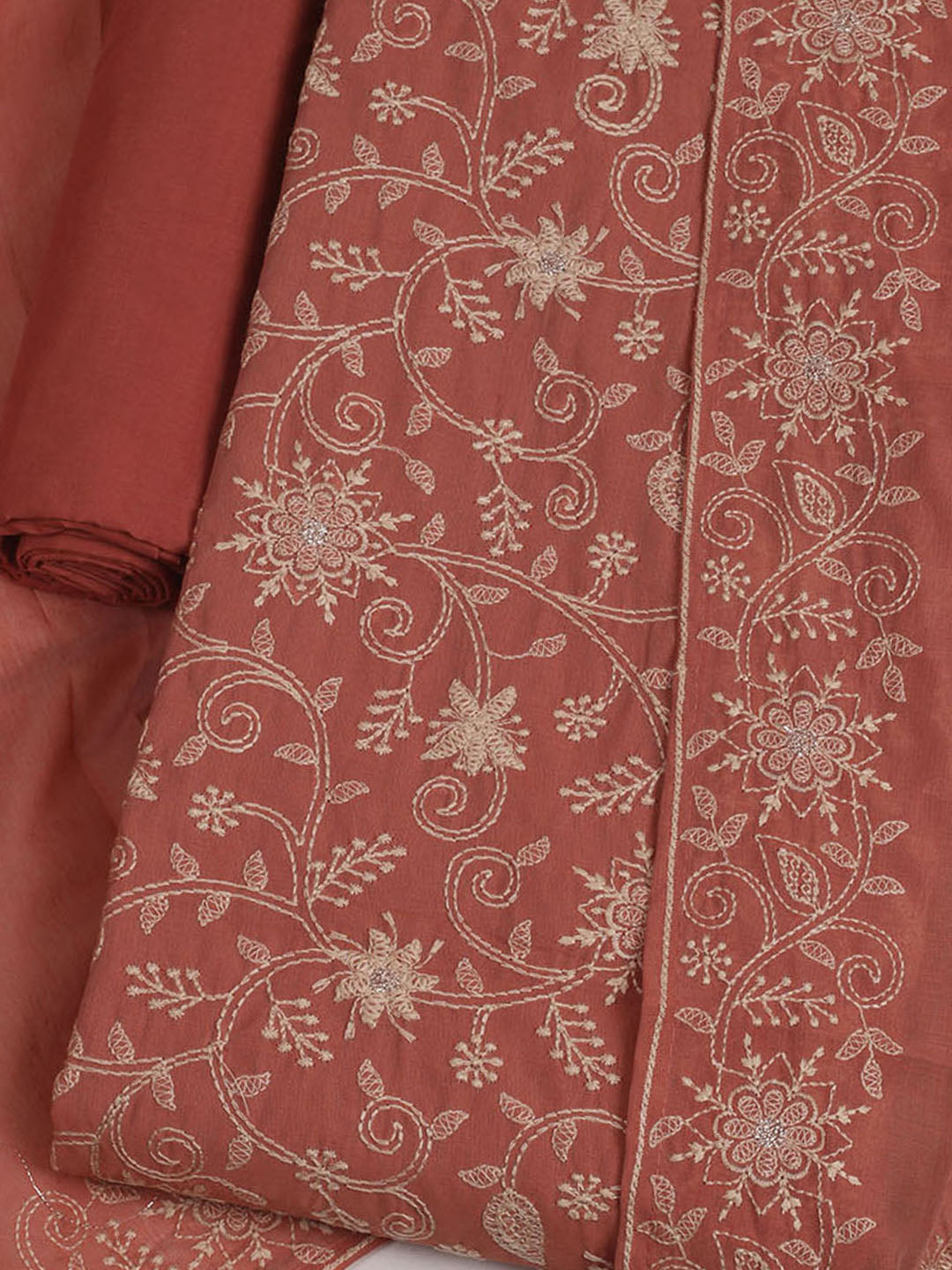 Embroidered Chanderi Unstitched Suits Casual Suit With Pant &amp; Dupatta