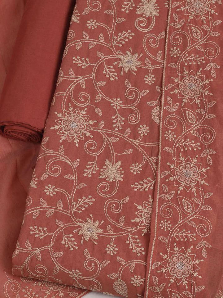 Embroidered Chanderi Unstitched Suits Casual Suit With Pant &amp; Dupatta