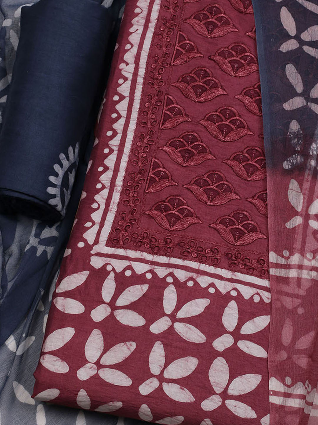 Printed Cotton Blend Unstitched Suit With Dupatta