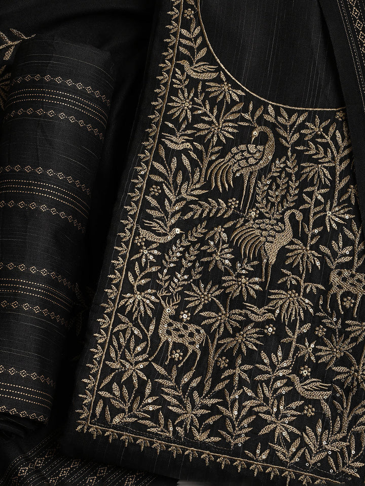 Neck Embroidered Cotton Blend Unstitched Suit With Dupatta